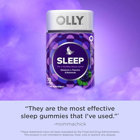 Gummy Sleep Aid – Suporte ocasional ao sono, 3 mg Melatonina, L-Teanina, Camomila, Melissa, 70 unidades - OLLY