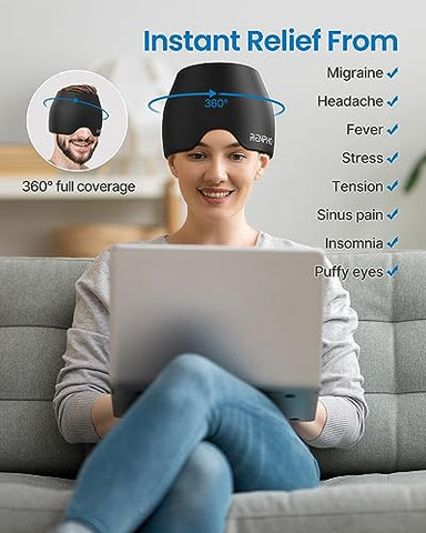 Migraine Ice Head Wrap – Alívio de Dor de Cabeça com Terapia Quente ou Fria – Produto para Alívio de Enxaqueca – Touca de Compressa Térmica – Presente para Reduzir Dores – Elegível para FSA ou HSA - RENPHO