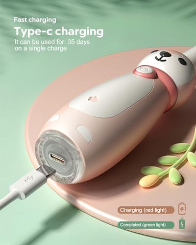 AJELU - Escova de Dentes Elétrica Infantil Sonic para Idades 3, à Prova d’Água IPX7, 3 Modos Inteligentes com Memória, Inclui 8 Cabeças de Escova Substituíveis, Rosa