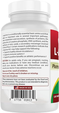 3 Pack L-Arginine 1000 mg 120 Tablets – Suplemento de L-Arginina de Grau Farmacêutico Promove a Síntese de Óxido Nítrico (Total de 360 Comprimidos) - Best Naturals