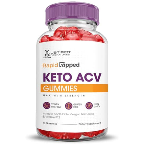 Justified Laboratories - (2 Pacotes) Gomas de Rápida Queima Keto ACV Fórmula Avançada 1000MG Rapidripped Keto Gummies Vinagre de Maçã Formulado com Romã e Beterraba em Pó B12 Vegano Não GMO 120