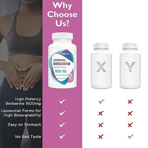KoNefancy - Berberine HCL 1500mg – Cápsulas Lipossomais de Alta Bioatividade para Mulheres e Homens, Ativador AMPK para Saúde Cardiovascular, Sem Açúcar, Não-OGM, 180 Softgels