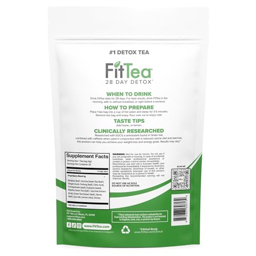 FitTea - Chá Detox Original Fit Tea 28 Dias para Perda de Peso e Gordura Abdominal – Chá Emagrecedor e Desintoxicante Clinicamente Testado para Mulheres e Homens – Chá Slim Detox Bebida
