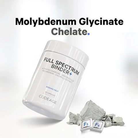 Binder Sistema de Suplemento de Ligação Sistêmica – Comprimidos de Carvão Ativado, Pó Mineral de Argila Bentonita, Fulvic – 100g - Codeage