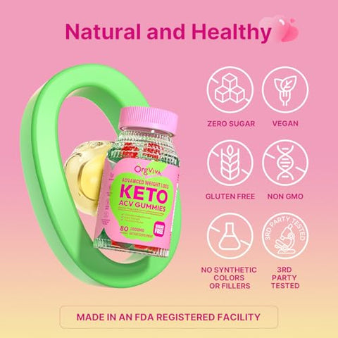 ORGVIVA - Keto Acv Gummies: Emagrecimento Avançado com Vinagre de Maçã e B12 – Sem Glúten, Vegano, Acelera Metabolismo e Energia, Suporte Digestivo 80 Gummies