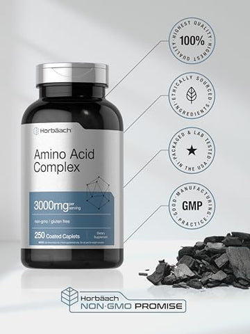 Complexo de Aminoácidos 3000mg | 250 Cápsulas | Sem OGM, Livre de Glúten | Horbäach - Horbäach