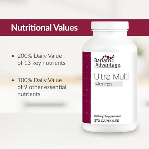 Ultra Multivitamínico com Ferro – Ultra Multi com Ferro – Multivitamínico em Cápsulas – Fornece Complexo Completo de Vitaminas B – com Vitamina C, Cromo - Bariatric Advantage