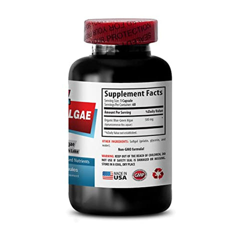 Sport Supplements - Cuidados com a pele herbal com Superfood Verde do Lago Klamath – Alga Azul Verde 500mg, Pó de Alga Azul Verde, Cápsulas de spirulina e chlorella, spirulina Alga Azul Verde