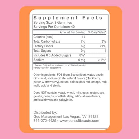 Gummies de Fibra – Sabor Multi Frutas Sem Açúcar – 6g Blend de Fibras Prebióticas à Base de Plantas – 120 Unidades - Consult Health