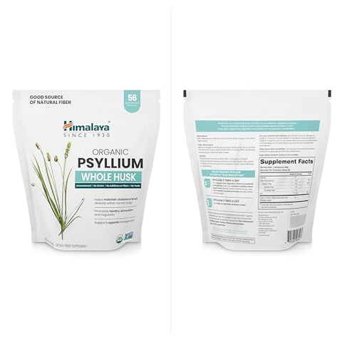 Psyllium Orgânico em Pó, Fibra Natural Diária, Regularidade, Controle de Apetite, Certificado Orgânico USDA, Não-OGM, Suprimento de 56 Colheres de Sopa, Sem Sabor, 340g - Himalaya
