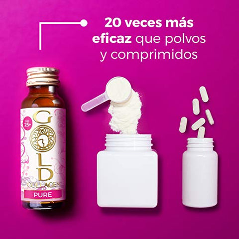 Pure | O Original #1 Suplemento Anti Envelhecimento de Colágeno Líquido | Bebida de Colágeno Marinho Hidrolisado com Ácido Hialurônico, Óleo de Borragem, Vitaminas | 100% Natural e Eficaz - GOLD COLLAGEN