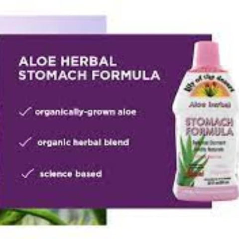 Fórmula Estômago, Suco Orgânico de Aloe Vera com Ulmus Rubra, Camomila, Hortelã-Pimenta e Gengibre para Saúde Intestinal, Alívio de Refluxo Ácido e Azia, 32 ml - Lily Of The Desert