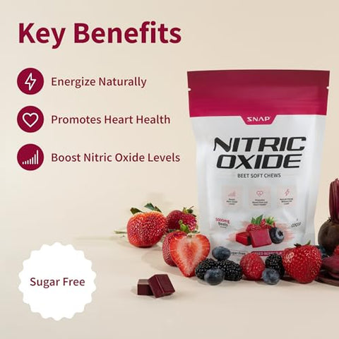 Chews de Beterraba em Pó Orgânico e COQ10, Estimulante de Óxido Nítrico, Energia Natural, Suporte à Circulação Sanguínea Saudável, Sem Açúcar, 60g - Snap Supplements