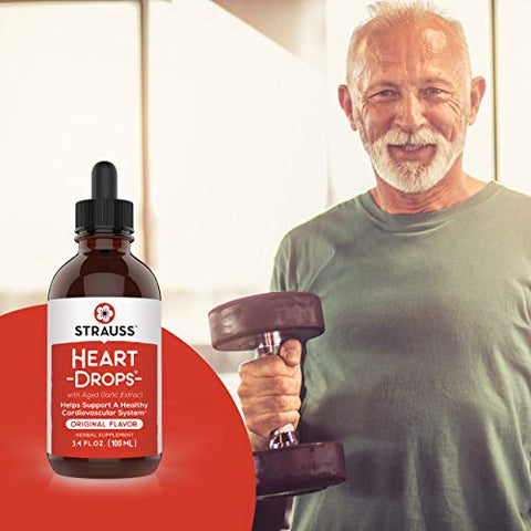 Strauss Heartdrops - Strauss Naturals Heartdrops – Suplemento Herbal para o Coração com Visco Europeu e Extratos de Alho Envelhecido, Frasco de 100 ml, Sabor Original; Vegano, Não-OGM, Fonte Natural