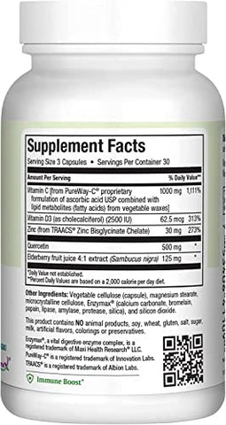 Quercetin 500mg com Zinco 30mg, Vitamina C 1000mg, Vitamina D 2500 UI, Sabugueiro 125mg – Suplemento Vegetariano para Adultos Certificado Kosher – 90 Cápsulas Vegetais - Maxi Health