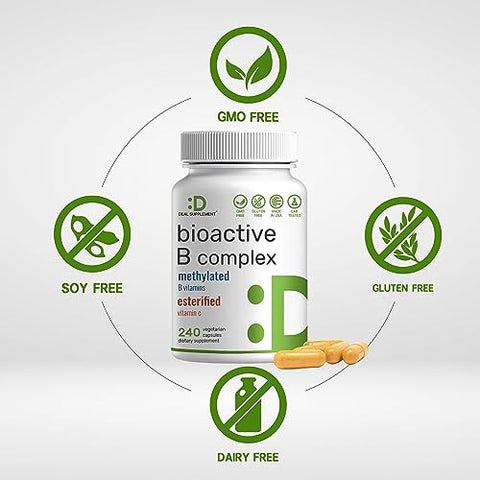 DEAL SUPPLEMENT - Bioactive Vitamin B Complex – 240 Cápsulas Vegetarianas – Complexo Multivitamínico B Metilado – Marca: [Nome da Marca]