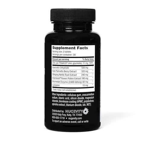 Nugevity - Prostate Plus – Suplemento para Próstata para Homens 60Ct, Saw Palmetto, Quercetina, Bromelina, Licopeno, Urtiga, Suporte para Saúde da Próstata