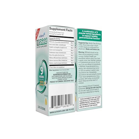 AUTHENTA - IBShield Tintura 100ml | 9 Ervas | Suporte à Saúde Gastrointestinal | Camomila, Iberis Amara, Angélica, Alcaravia, Celidônia, Alcaçuz, Melissa, Cardo de Maria | Produto de Marca