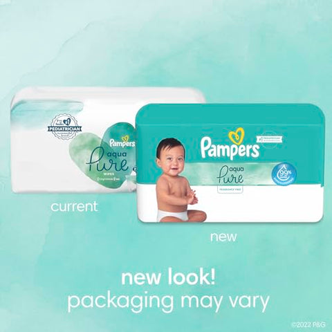 Aqua Pure Lenços Umedecidos para Bebês Sensíveis, 99% Água, Hipoalergênico, Sem Perfume, 8 Pacotes Flip-Top (448 Lenços no Total) (Embalagem Pode Variar) - Pampers
