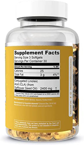 CLA de Óleo de Cártamo – 2400 mg de Ácido Linoleico Conjugado | Essential Elements – 90 Softgels