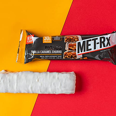 Big 100 Colossal Barras de Proteína, Baunilha Caramelo Churro, Sem Glúten, Alto Teor de Proteína, 4 Unidades - MET-Rx
