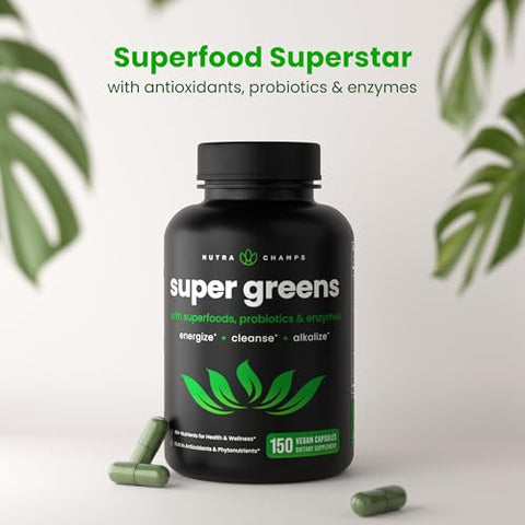 NutraChamps - Cápsulas de Super Verdes Orgânicos – 40 Super Alimentos | Marca: Organic Super Greens | 40g