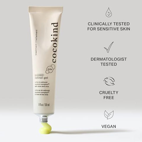 Gel Retinol Iniciante 0,1%, Melhore a Aparência de Linhas Finas e Textura Desigual sem Irritação, Aloe e Cica para Prevenir Ressecamento, 30 ml - Cocokind