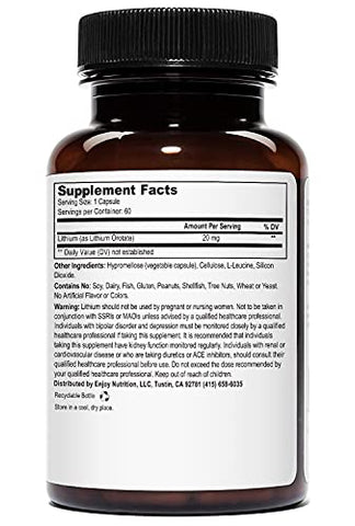 Weyland Brain Nutrition - Lithium Orotate 20mg (3 Frascos), 180 Cápsulas Vegetarianas, Suporte de Humor, Comportamento, Memória e Bem-Estar