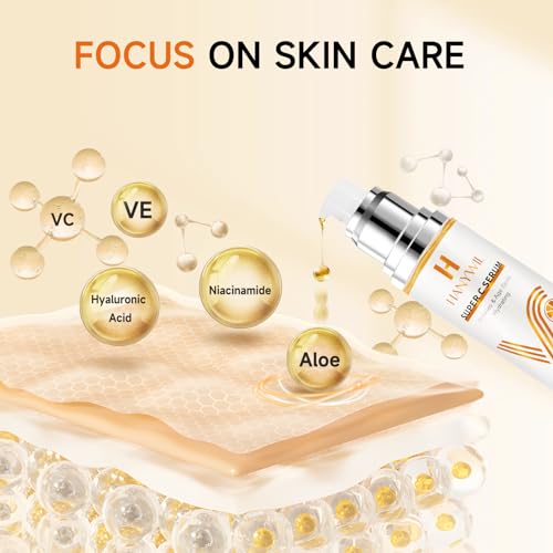 HANYWIL - Sérum Facial Super Vitamina C, Com Ingredientes Naturais para Manchas de Idade, Rugas, Hidratação, Cuidados Anti-Envelhecimento, Firmeza, Levanta, Suaviza, Vitamina C Sérum Facial 90 ml