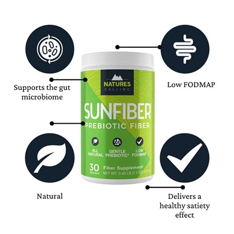 NATURE'S CALLING - NATURE’S CALLING – Suplemento de Fibra Natural | Suave | Não-OGM | Baixo FODMAP | Sunfiber | Prebiótico, 30 Porções (210g)