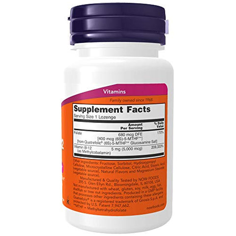 Suplementos, Metil B-12 (Metilcobalamina) 5.000 mcg, Saúde do Sistema Nervoso, 120 Pastilhas - NOW Foods