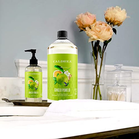 Recarga de Sabonete Líquido Caldrea, Gel de Aloe Vera, Azeite de Oliva e Óleos Essenciais para Limpar e Condicionar, Fragrância de Gengibre e Pomelo, 946 ml