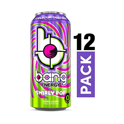 BANG - Bang Energy Swirly Pop – Bebida Energética Sem Açúcar, 16 Ounce (Pack com 12) – Marca Bang Energy
