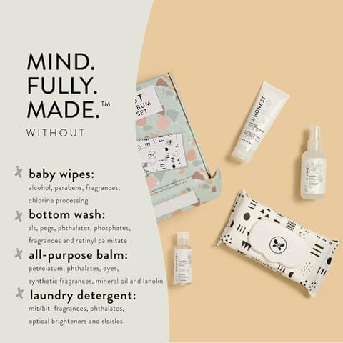 Conjunto Presente Primeira Bagunça do Bebê da The Honest Company | Essenciais sem Fragrância para Recém-Nascidos | Lenços Umedecidos 99% Água, Bálsamo Multiuso, Sabonete Íntimo, Detergente para Bebês