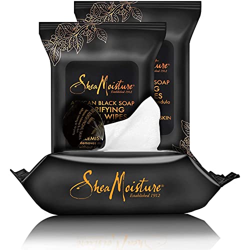 SheaMoisture - Shea Moisture Lenços Demaquilantes para o Rosto, Sabonete Negro Africano, com Óleo de Melaleuca – 100g