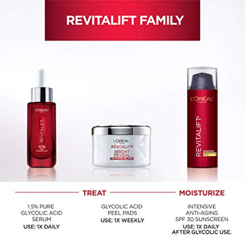 L'Oreal Paris - L’Oréal Paris Revitalift Bright Reveal Pads com Ácido Glicólico, Reduz Rugas – 50g