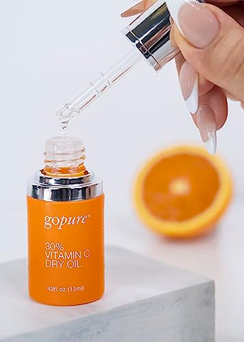 Óleo Seco de Vitamina C 30%% – Redutor de Manchas Escuras com Óleo de Vitamina C Anti-Envelhecimento para Melhorar Linhas Finas – 30ml - goPure