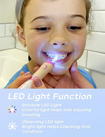 Escova de Dentes Elétrica SEAGO Kids com Temporizador de Escovação de 2 Minutos e 8 Cabeças de Escova Substituíveis, Luz LED Arco-Íris para Tornar a Escovação Divertida, Azul para Meninos, Escova de Dentes a Pilha para Crianças de 4 a 12 Anos