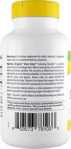 Iron Ease (Ferrochel) – Suplemento de Ferro de 45 mg de Fácil Digestão para Homens - Healthy Origins