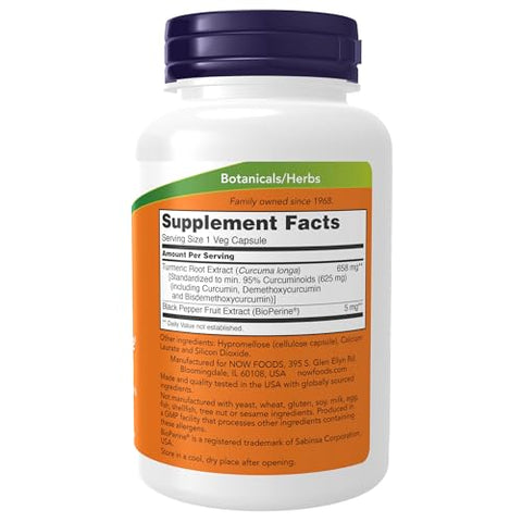 NOW Foods - NOW Supplements, Curcuma Turmeric with BioPerine, Support for the Immune System, Standardized to 95% Curcuminoids, Enhanced Absorption*, 90 Veg Capsules