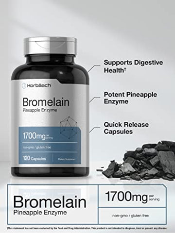 Bromelain 1700 mg | 120 Cápsulas | Suporte à Saúde Digestiva | Suplemento Enzimático de Abacaxi | Sem OGM, Sem Glúten - Horbäach