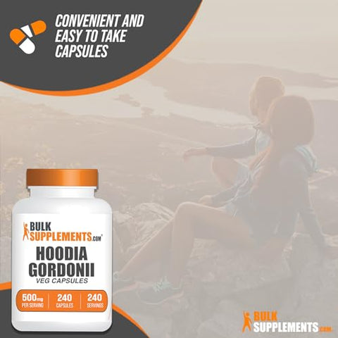 com Cápsulas de Hoodia – Extrato de Hoodia Gordonii, Cápsulas de Extrato de Hoodia – Suplemento Herbal, Sem Glúten, 1 Cápsula por Porção, 240 Cápsulas Vegetais (Embalagem de 1) - BulkSupplements