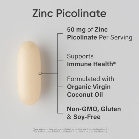 Zinco Picolinato 50mg com Óleo de Coco Orgânico | Suplemento de Zinco Altamente Absorvível para uma Imunidade Saudável - Sports Research