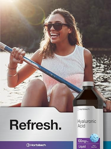 Suplemento de Ácido Hialurônico Líquido | 100 mg | 473 ml | Sabor de Frutas Vermelhas | Fórmula Livre de Transgênicos e Glúten - Horbäach