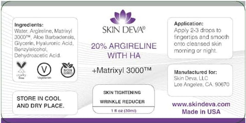 Serum Argireline 20%% com Matrixyl 3000 Ácido Hialurônico Puro Redutor de Rugas Profundas Anti Envelhecimento Tonifica a Pele e Estimula Peptídeos de Colágeno para o Rosto - SKIN DEVA