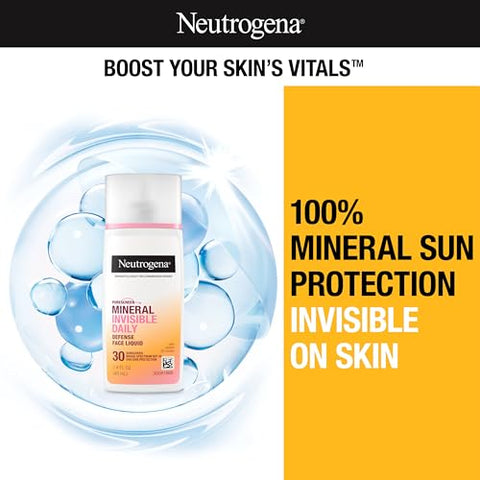 Protetor Solar Mineral Neutrogena Purescreen Invisible Daily Defense FPS 30 para o Rosto, Amplo Espectro com Vitamina E, Resistente à Água, Sem Fragrância, 40 ml