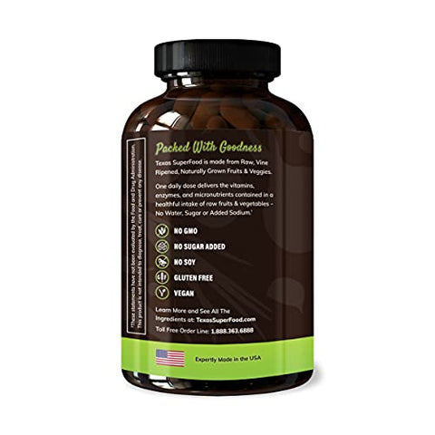 Texas SuperFood - Original Superfood Capsules – Reds and Greens, Suplemento Alimentar Natural, Sem Transgênicos, Sem Glúten, Vegano, Sem Soja, 180 Cápsulas