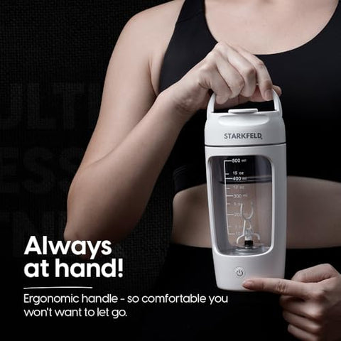 STARKFELD - Garrafa Agitadora de Proteína | 7000 RPM | Misturador de Proteína para Shake Cremoso Perfeito | Inclui Cápsula de Suplemento | Copo Agitador de Tritan Livre de BPA | Garrafa de Liquidificador Recarregável USB-C | 600 ml