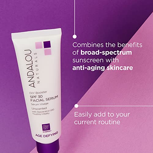 Booster Facial Serum SPF 30 Sem Fragrância, Protetor Solar Facial Anti-Envelhecimento com Proteção de Amplo Espectro, Hidratante para Pele Seca a Muito Seca, 60 ml - Andalou Naturals