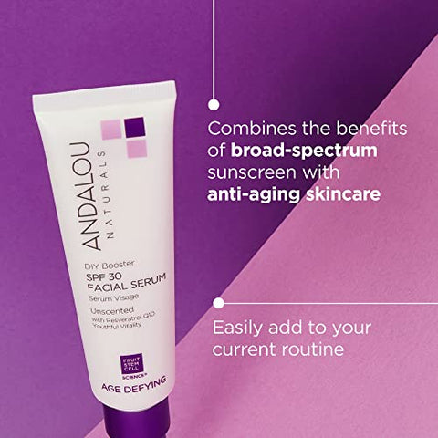Booster Facial Serum SPF 30 Sem Fragrância, Protetor Solar Facial Anti-Envelhecimento com Proteção de Amplo Espectro, Hidratante para Pele Seca a Muito Seca, 60 ml - Andalou Naturals